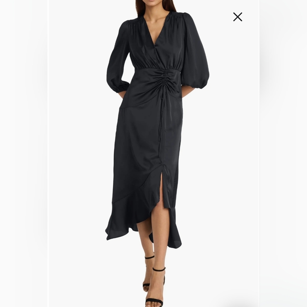 NWOT Donna Moegan Three-Quarter Sleeve Faux Wrap Midi Dress